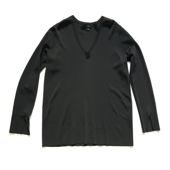Theory Britona Lustrate Oversized Sweater Womens Medium Black V-Neck Long Sleeve - Picture 2 of 11